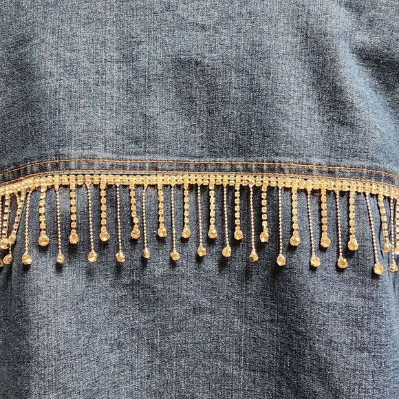 Upcycled Custom Jean Jacket Trimmed in Rhinestone Fringe Size M - Picture 9 of 10